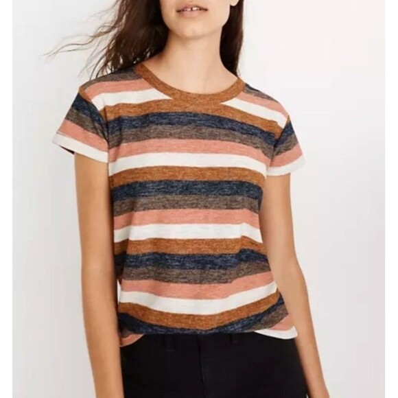 Madewell Tops - Madewell Textured Tee Striped Earthy Boho Short Sleeve T-Shirt Top Size Medium